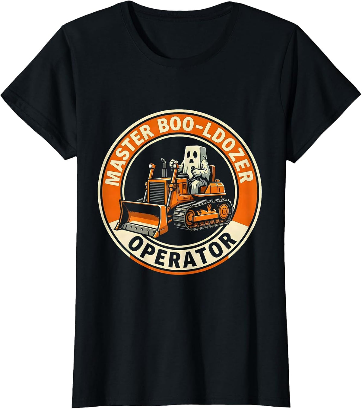Master Boo-ldozer Operator Halloween Ghost Design T-Shirt - Black