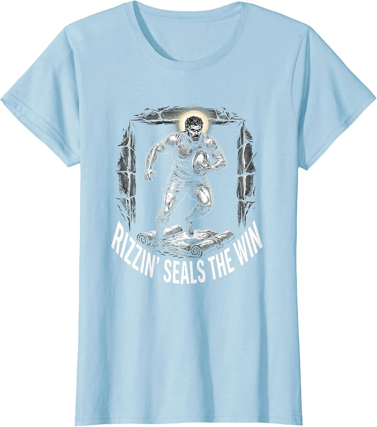 Rizzin Seals The Win Funny Jesus Rugby Easter Christian T-Shirt - Baby Blue