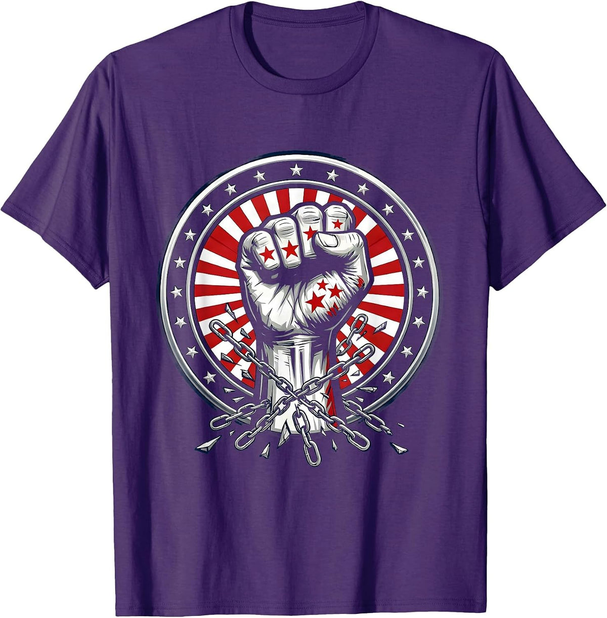 Men's Red Freedom Broken Chains Raised Fist Graphic T-Shirt - Purple