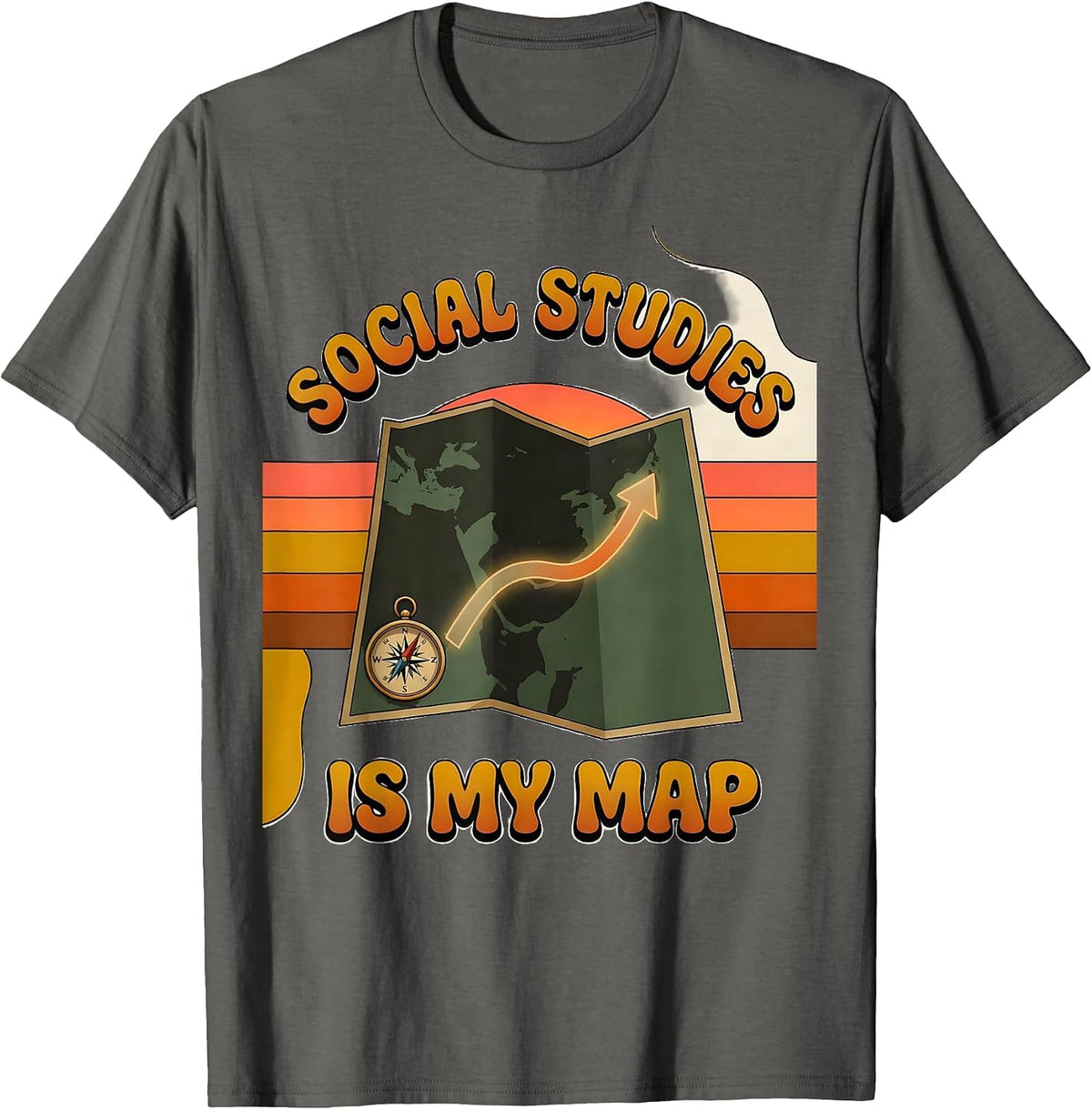 Social Studies Is My Map Retro Funny Teacher Back To School T-Shirt - Asphalt Grey