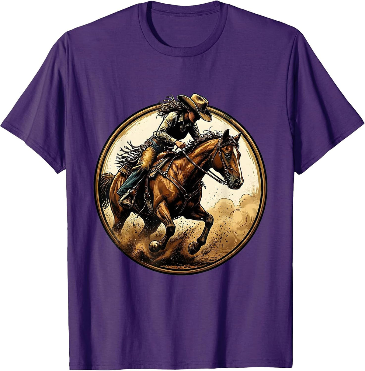 Barrel Racer Leaning Into Turn Rodeo Design T-Shirt - Purple