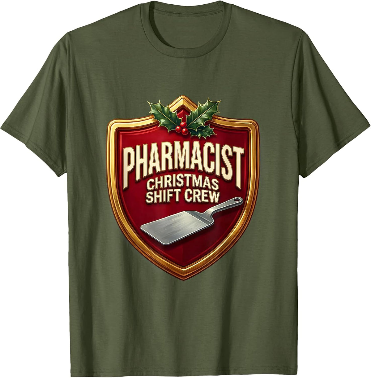 Men's Pharmacist Christmas Shift Crew Funny Pharmacy Squad Holiday T-Shirt - Olive Green