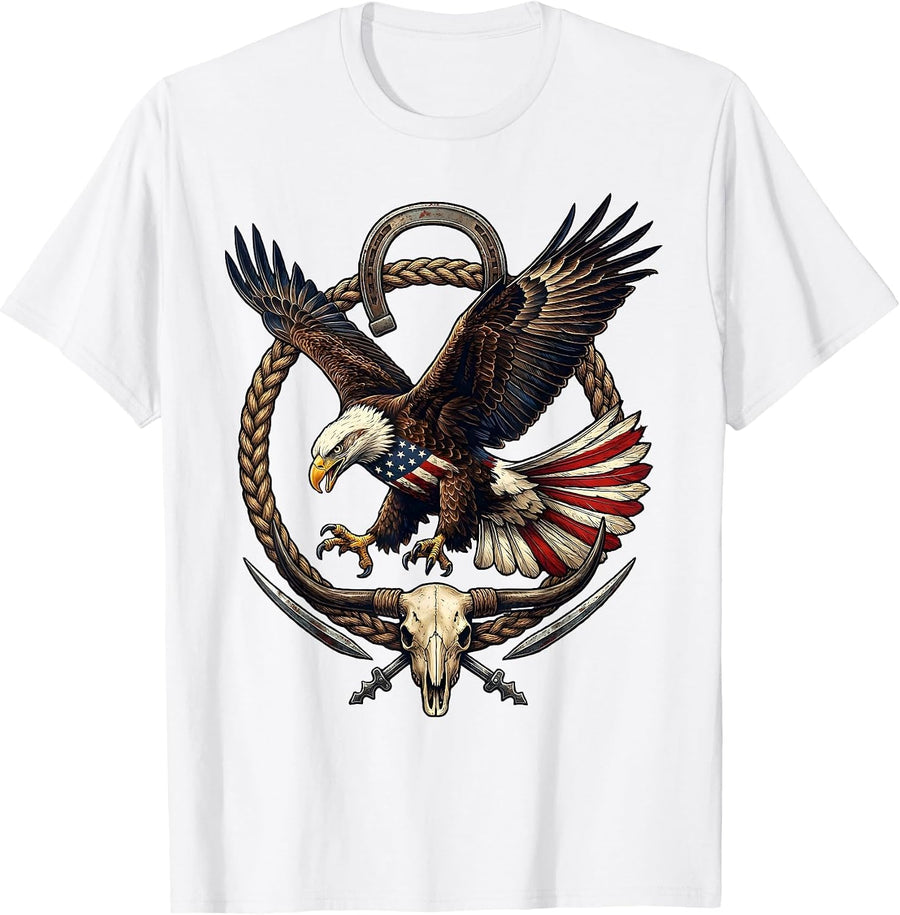 Men's Bald Eagle Diving Talons Forward Patriotic USA T-Shirt - White
