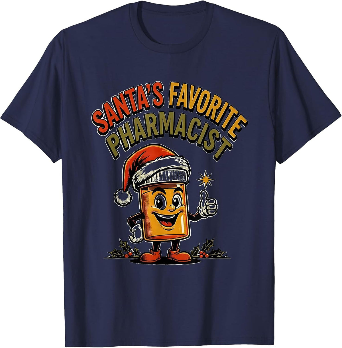 Men's Santa's Favorite Pharmacist Funny Pharmacy Tech Christmas T-Shirt - Navy Blue
