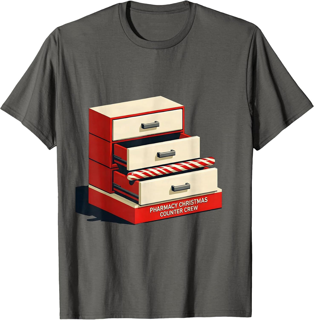 Pharmacy Christmas Counter Crew Funny Pharmacist Tech T-Shirt - Asphalt Grey
