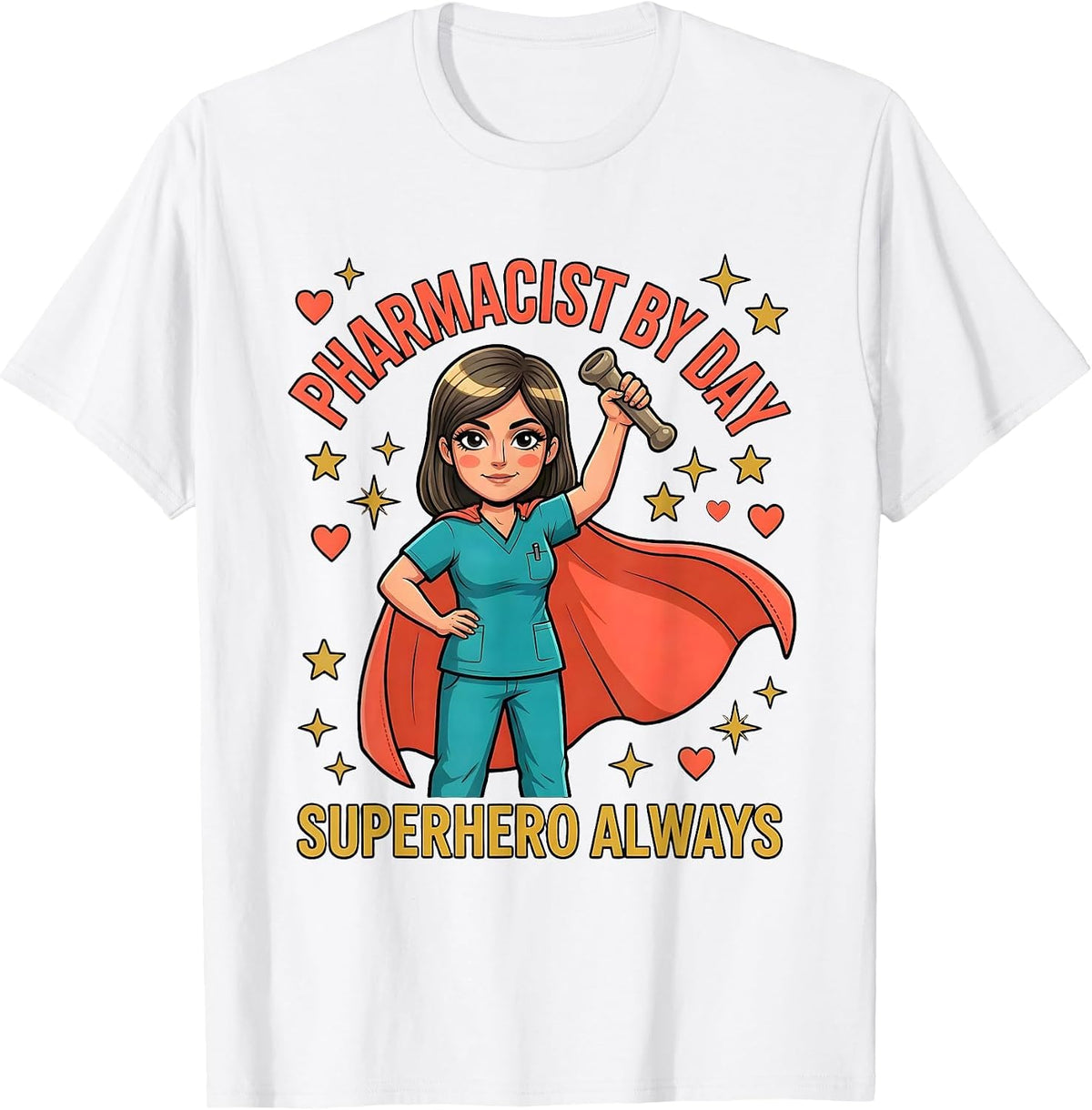 Men's PHARMACIST BY DAY, SUPERHERO ALWAYS Cartoon Pharmacist T-Shirt - White
