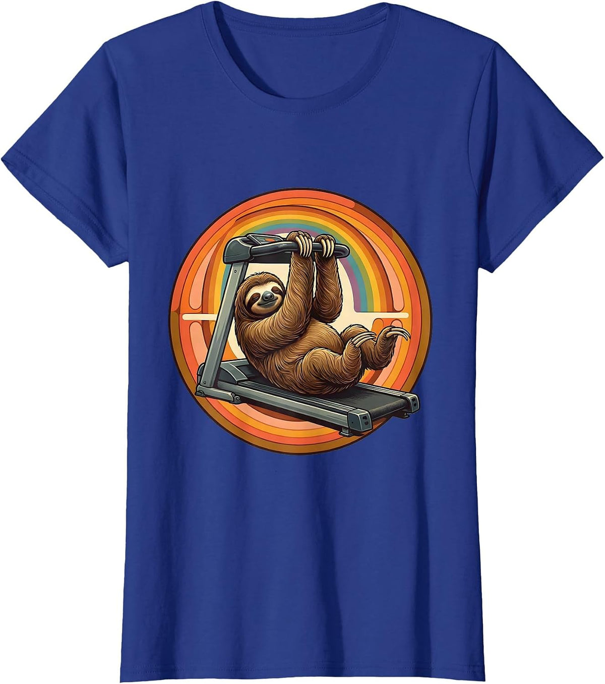 Women's Funny Sloth Hanging From Treadmill Illustration T-Shirt - Royal Blue