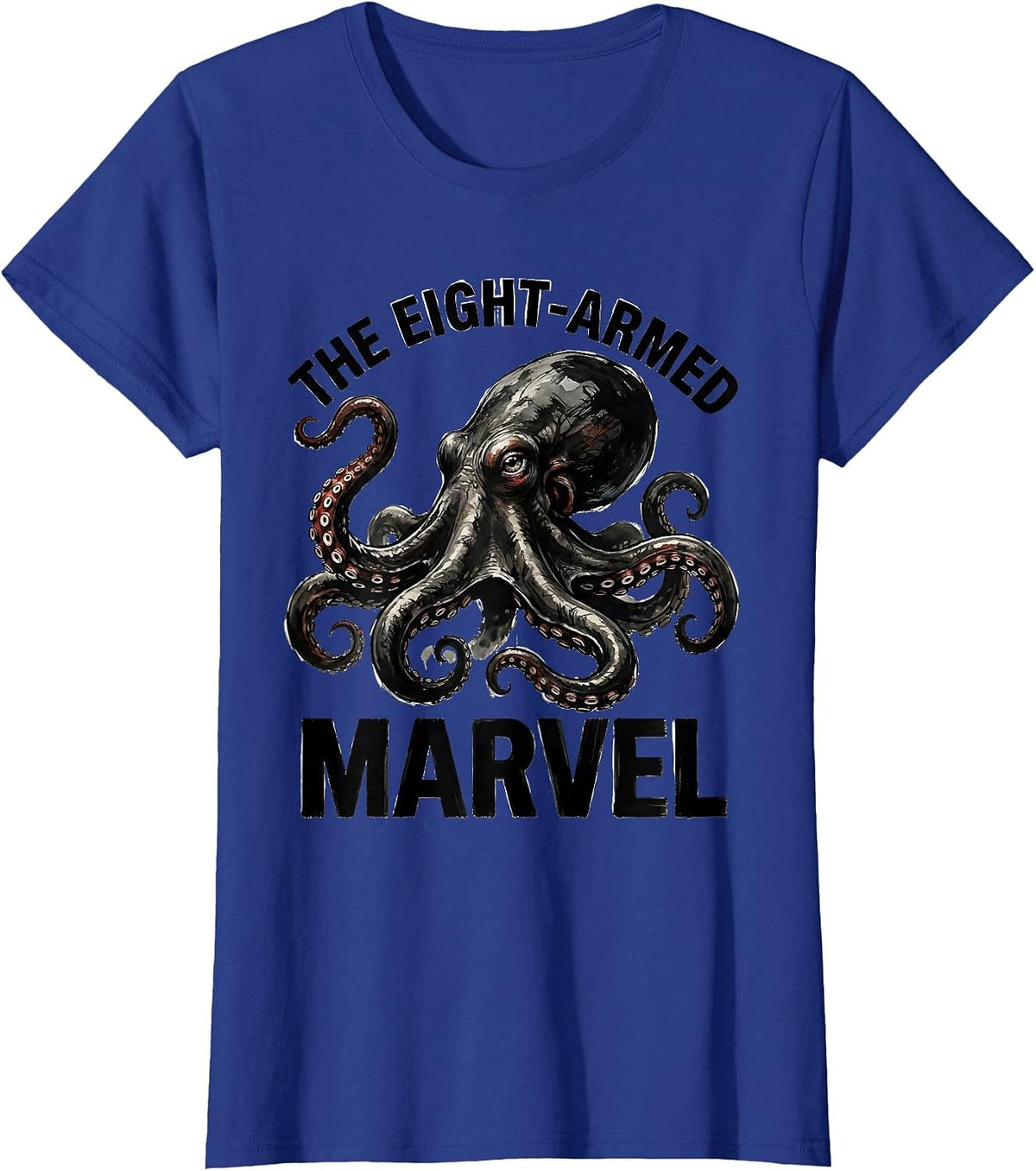 Women's The Eight-Armed Marvel Ink Brush Octopus Lover Ocean Sea T-Shirt - Royal Blue