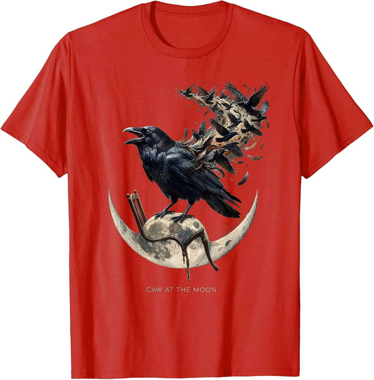 Men's Caw at the Moon Crow Night Sky Design T-Shirt - Red