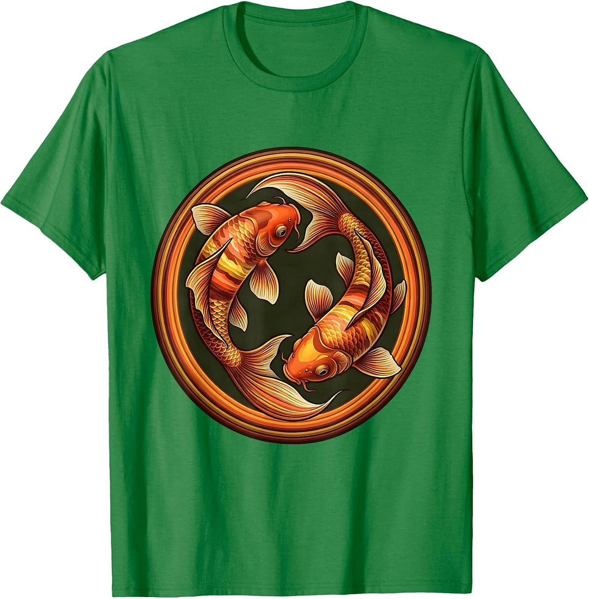 Men's Intertwined Koi Fish Circle Couples Design T-Shirt - Kelly Green