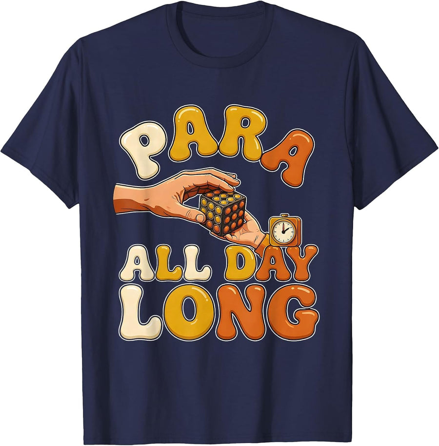 Para All Day Long Retro 70s Funny Paraprofessional T-Shirt - Navy Blue