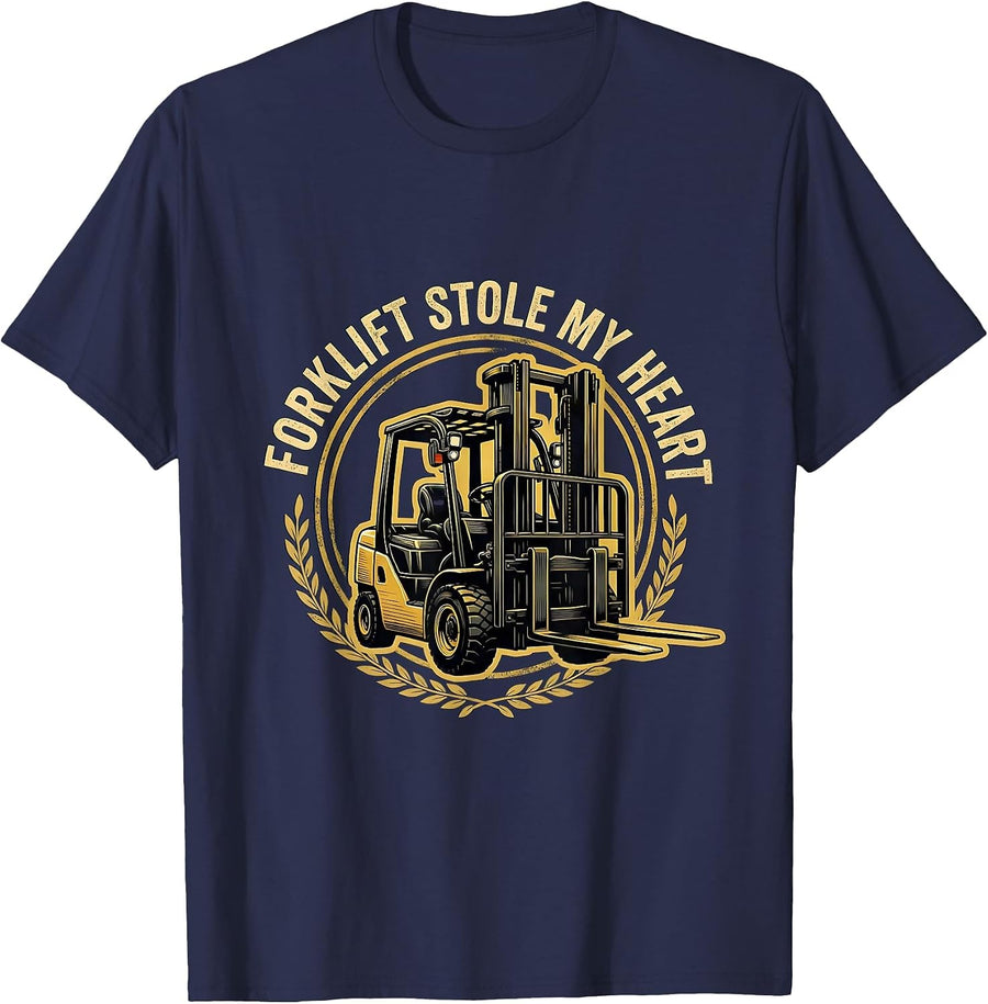 Forklift Stole My Heart Funny Forklift Operator Certified T-Shirt - Navy Blue