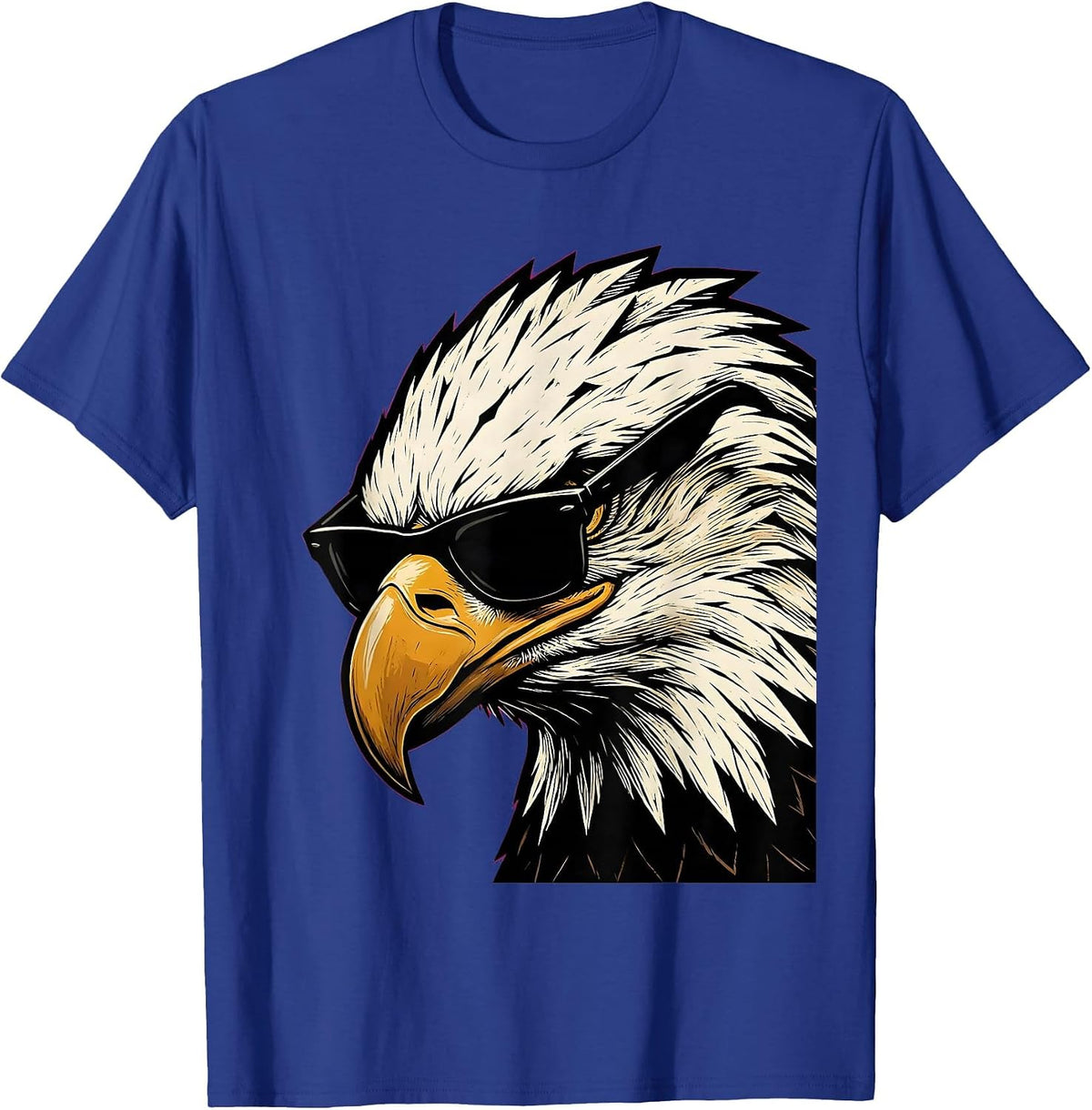 Men's Bald Eagle Sunglasses Linocut Eagle Fan Novelty T-Shirt - Royal Blue