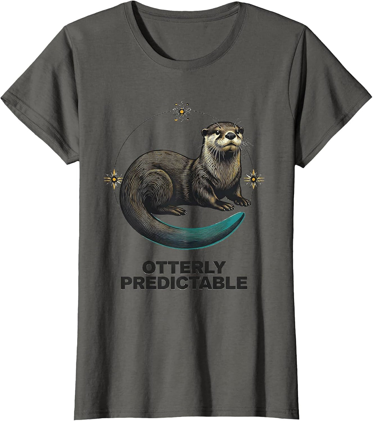 Women's Otterly Predictable Midcentury Modern Otter Lover Pun Humor T-Shirt - Asphalt Grey