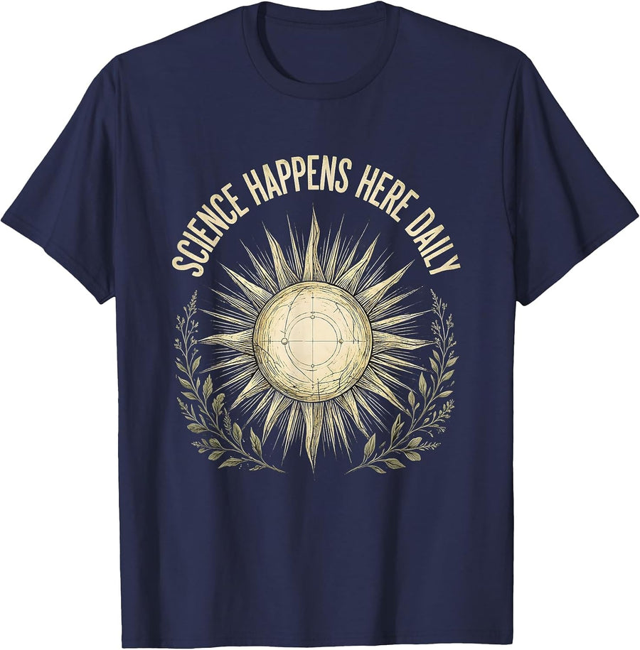Science Happens Here Daily Science Teacher Design T-Shirt - Navy Blue