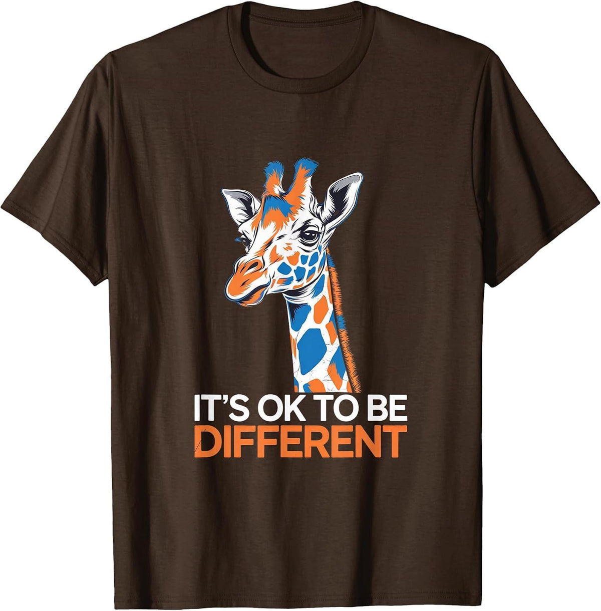 Giraffe Autism Autistic Awareness It's Ok to Be Different T-Shirt - Brown