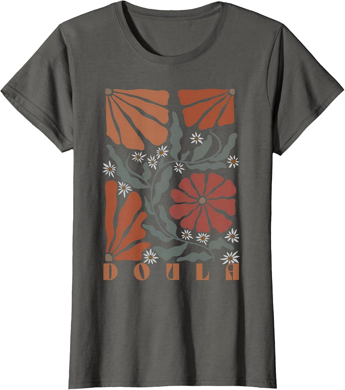 Boho Floral Doula OB Nurse Coach Lactation Consultant T-Shirt - Asphalt Grey