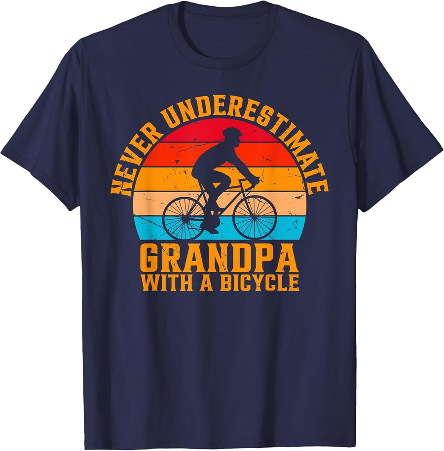 Never Underestimate Grandpa with A Bicycle Cycling Grandpa T-Shirt - Navy Blue