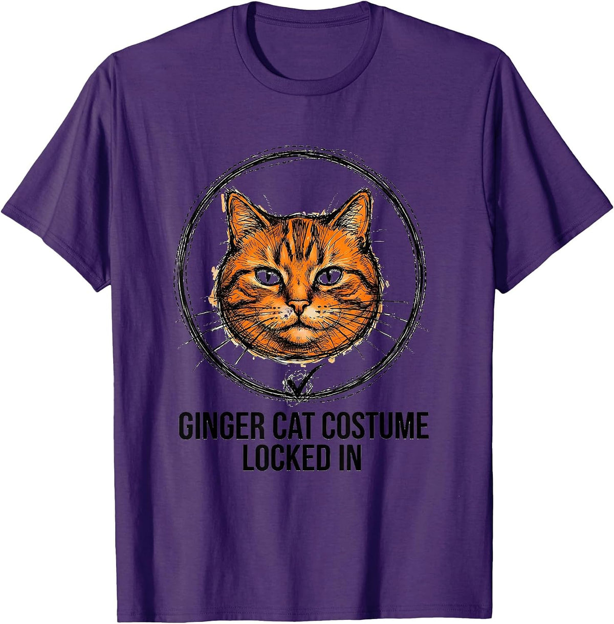 Ginger Cat Costume Locked In Funny Halloween Cat Lovers T-Shirt - Purple