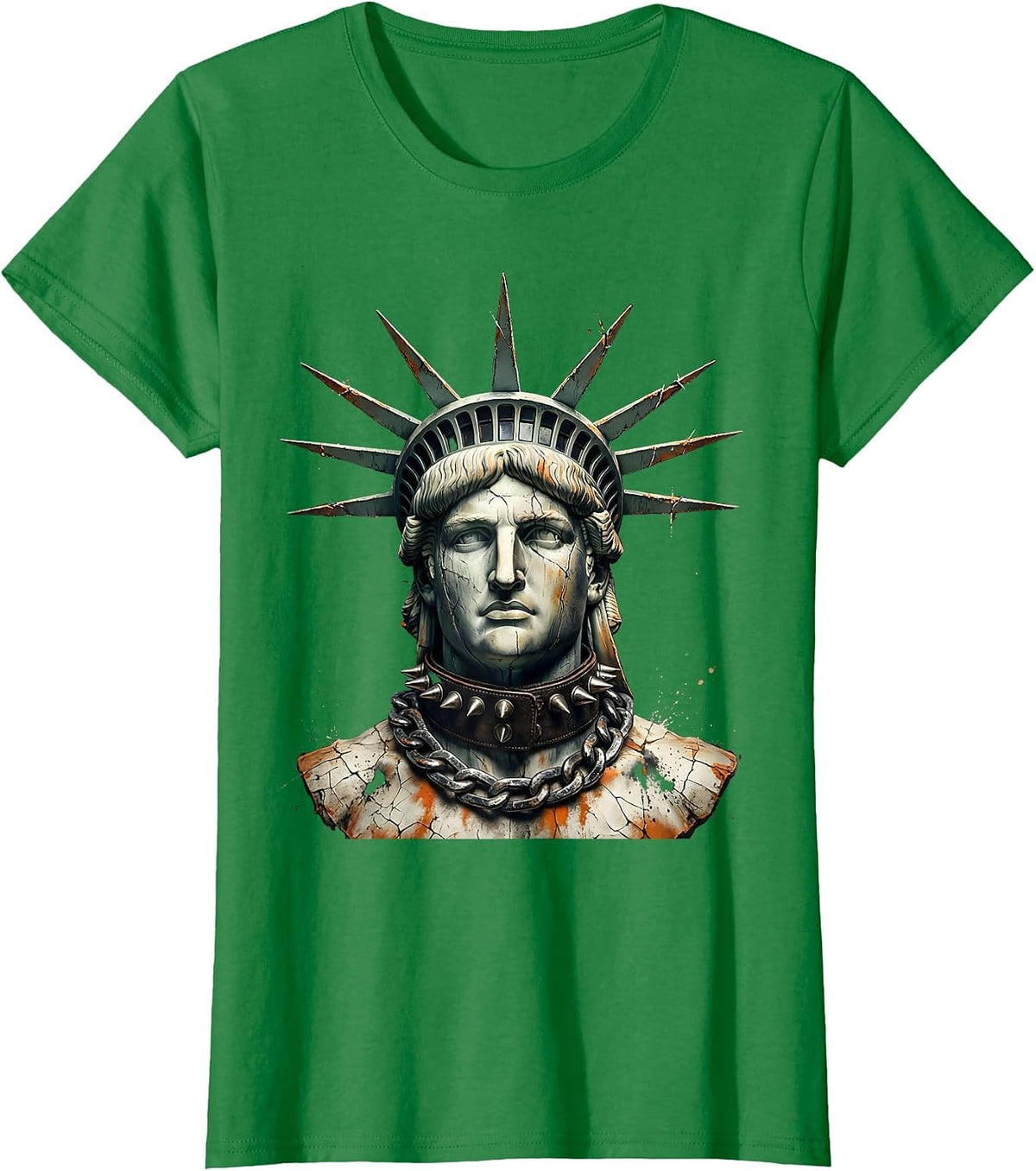Women's Y2K Liberty Spikes Punk Rock Graphic Tee T-Shirt - Kelly Green