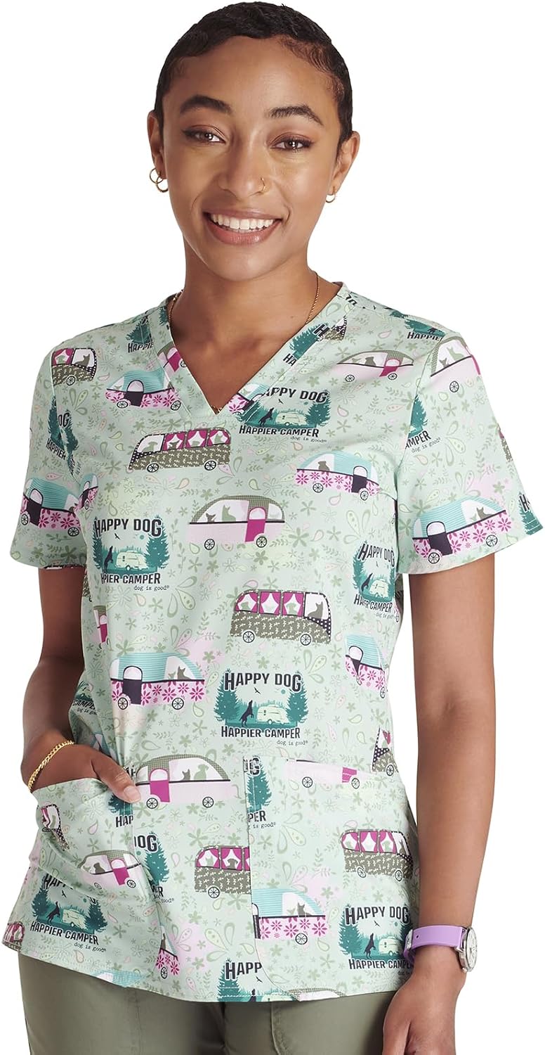 Tooniforms Nurse Gifts Women Scrubs Top V-Neck Print Modern Classic Fit - Happier Camper