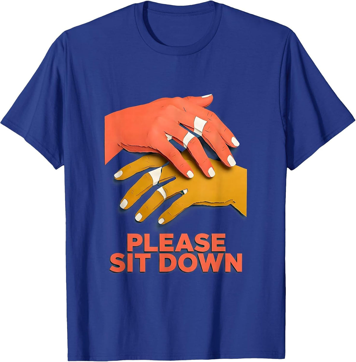 Men's Please Sit Down Paper Cutout ASL Sign Language Teacher Humor T-Shirt - Royal Blue