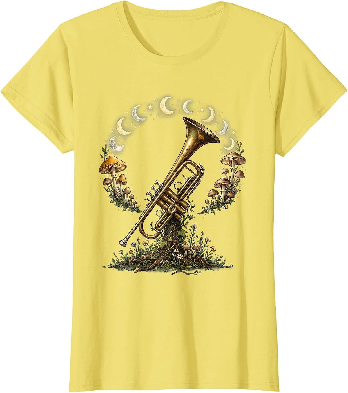 Trumpet Raised to the Sky Christian Faith Design T-Shirt - Lemon Yellow