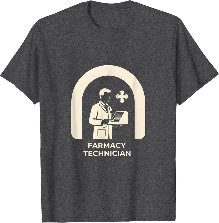 Men's Farmacy Technician Funny Pharmacy Tech Pun Workplace Humor T-Shirt - Dark Heather Grey