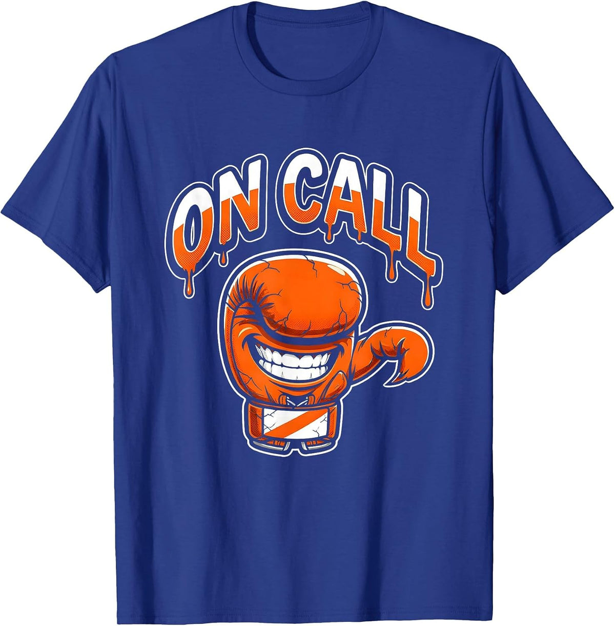ON CALL Bold Graphic Tee Grinning Boxing Glove Mascot T-Shirt - Royal Blue