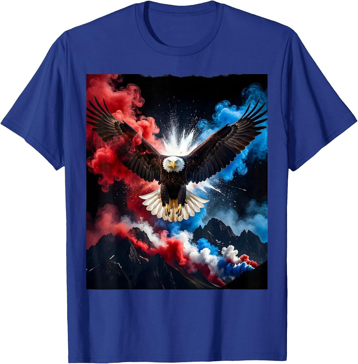 Men's Bald Eagle Soaring Over Mountain Range T-Shirt - Royal Blue