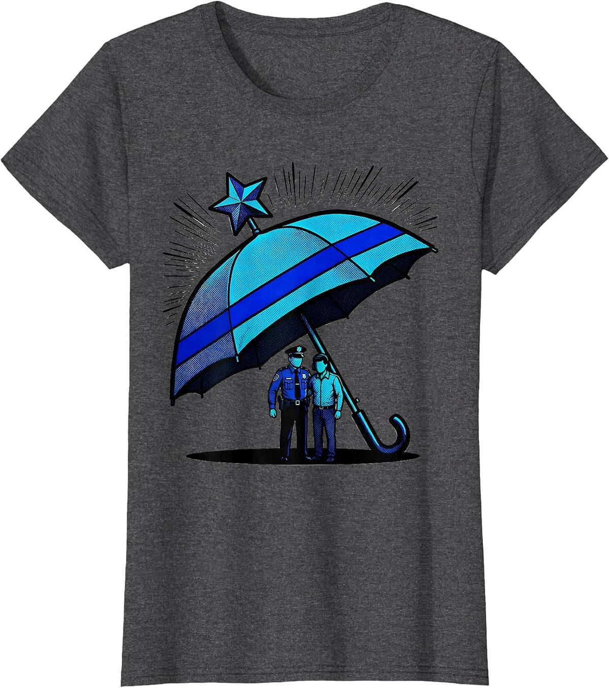 Women's Thin Blue Line Umbrella Officer Supporter Pop Art T-Shirt - Dark Heather Grey