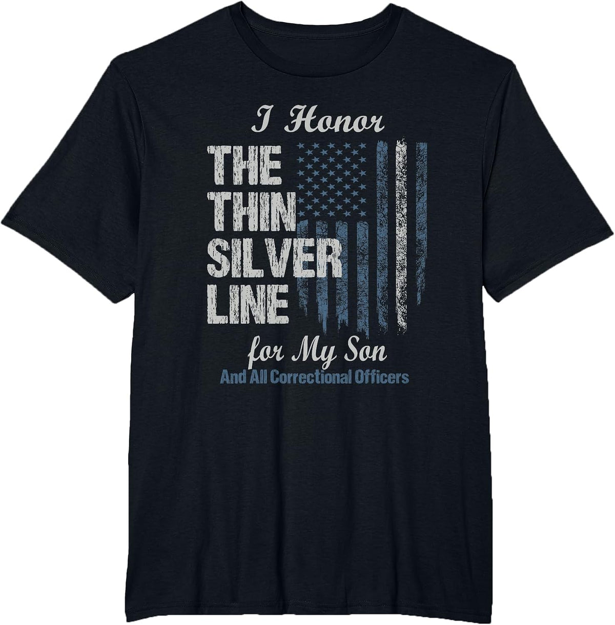 Correctional Officer Son - Thin Silver Line Corrections T-Shirt - Black