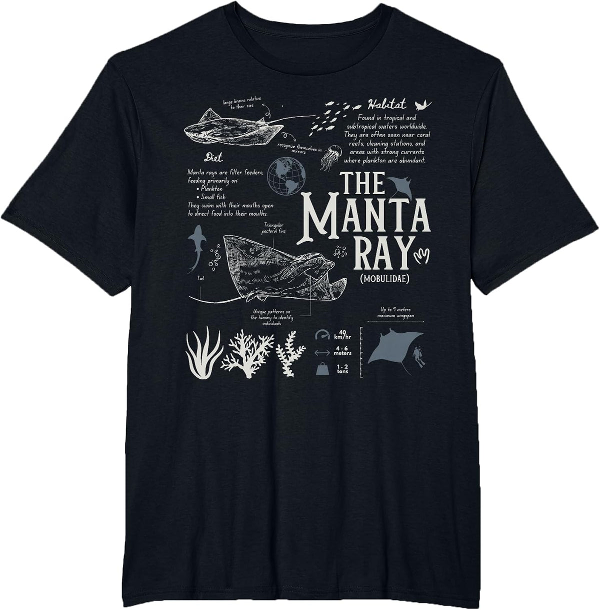 Manta Ray Biology Facts Marine Biology Sea Animal Anatomy T-Shirt - Black