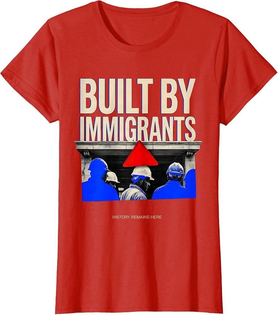 Women's Built By Immigrants History Political Debate T-Shirt - Red