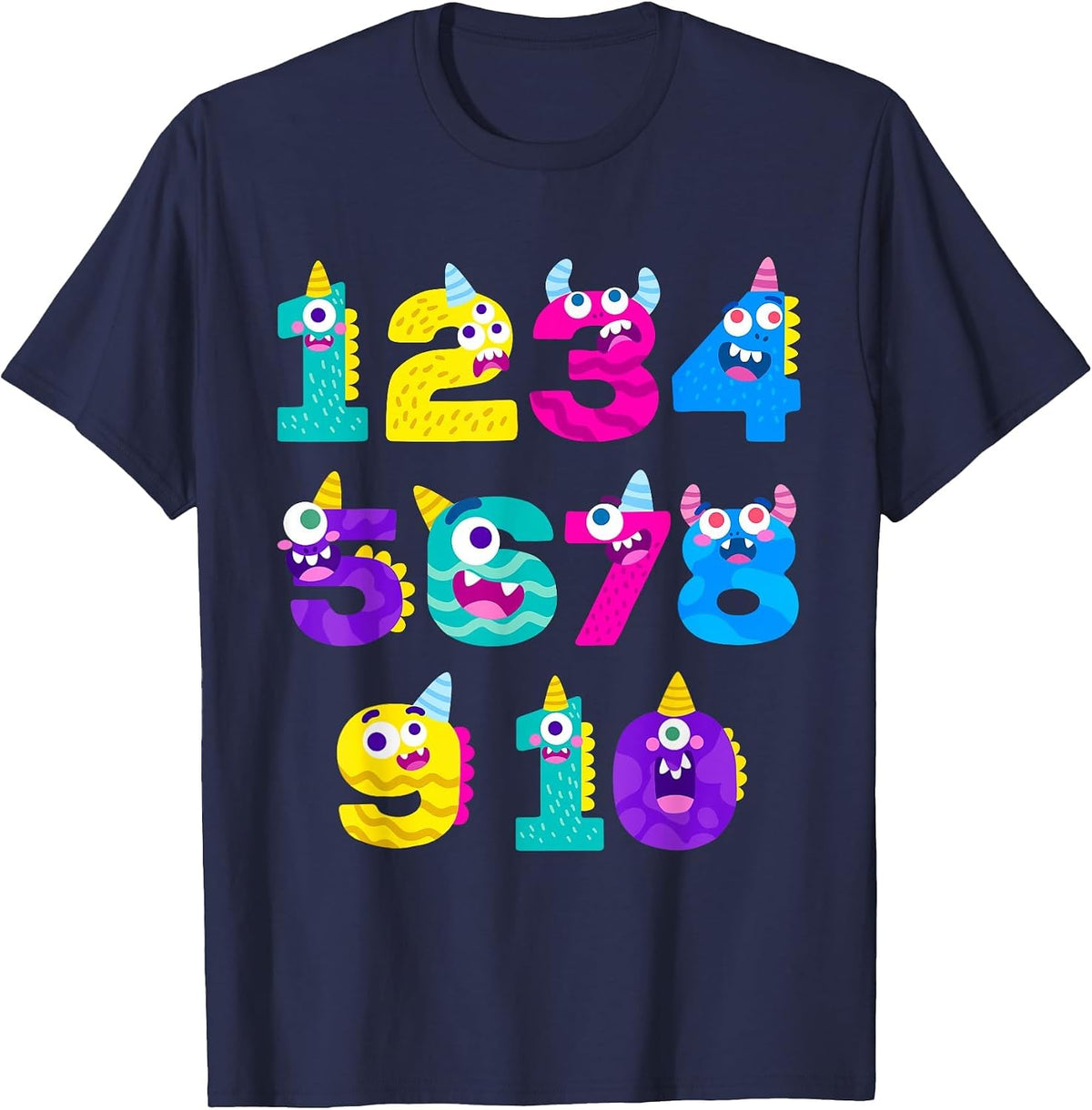 Funny Math Monster Numbers Learning Tee | School Education T-Shirt - Navy Blue