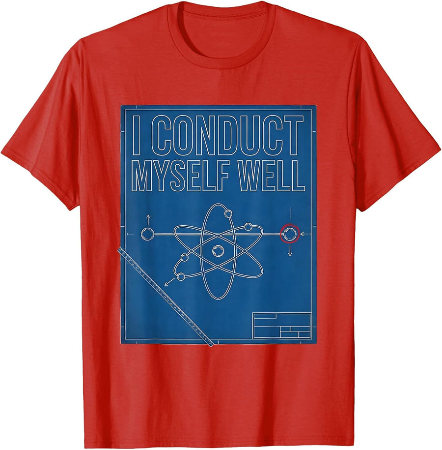 Men's I Conduct Myself Well Technical Blueprint Chemistry Nerd T-Shirt - Red