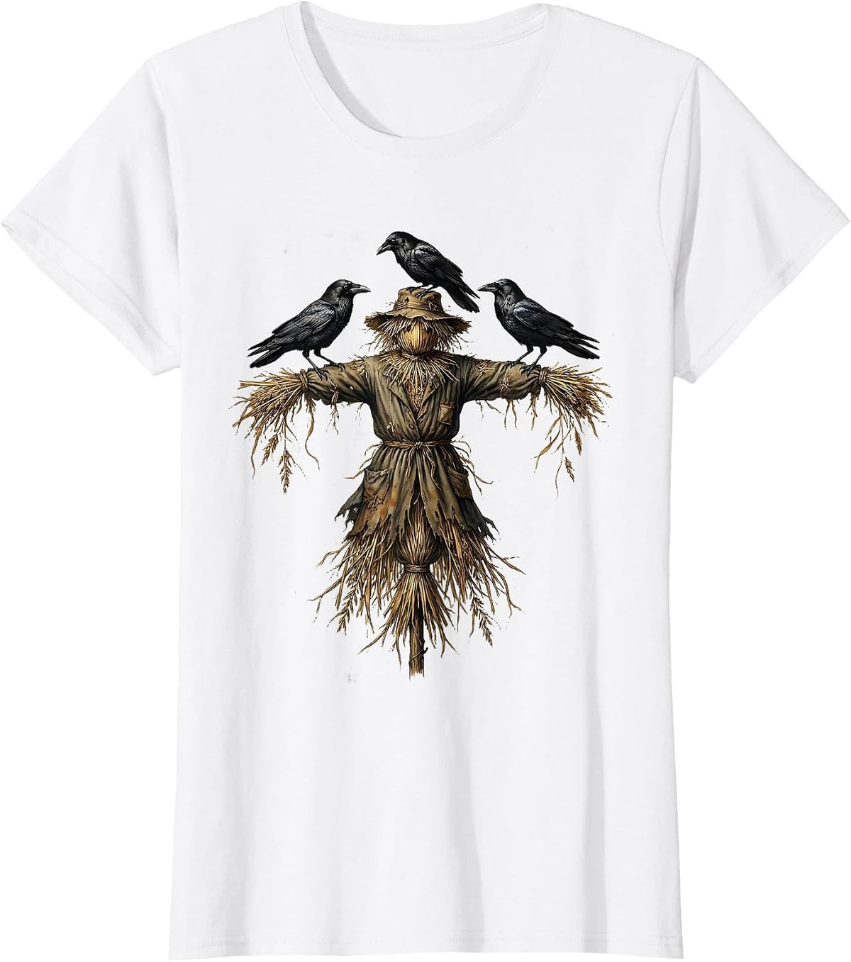 Fearless Crows and Scarecrow Graphic Design T-Shirt - White