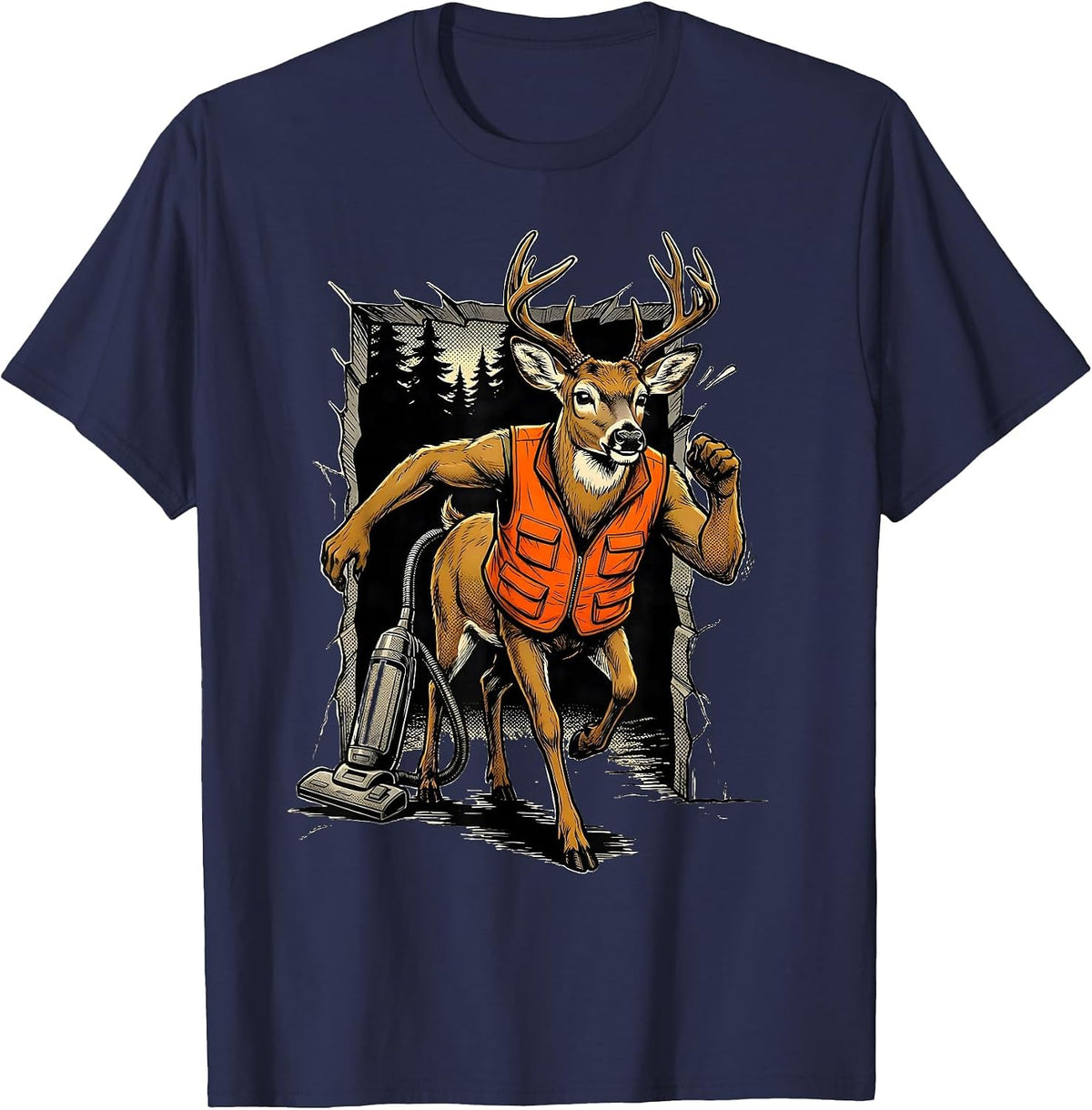 Whitetail Buck Comic Book Hunting Dad Humor T-Shirt - Navy Blue