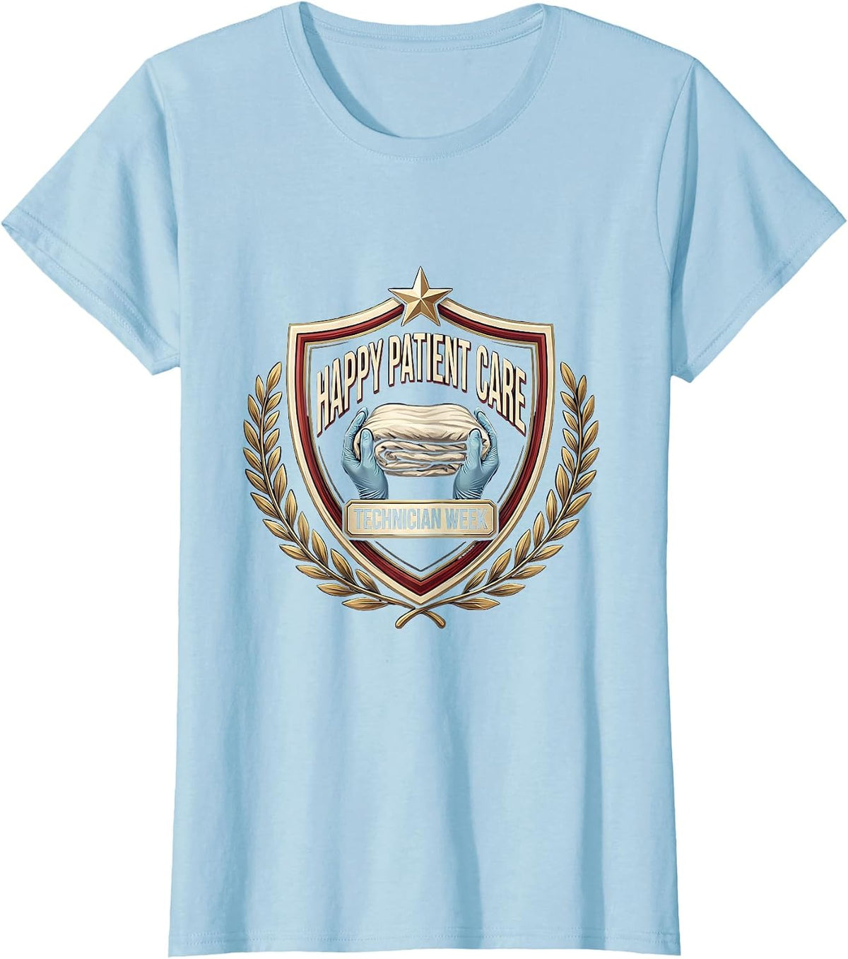Women's Happy Patient Care Technician Week Appreciation Emblem T-Shirt - Baby Blue
