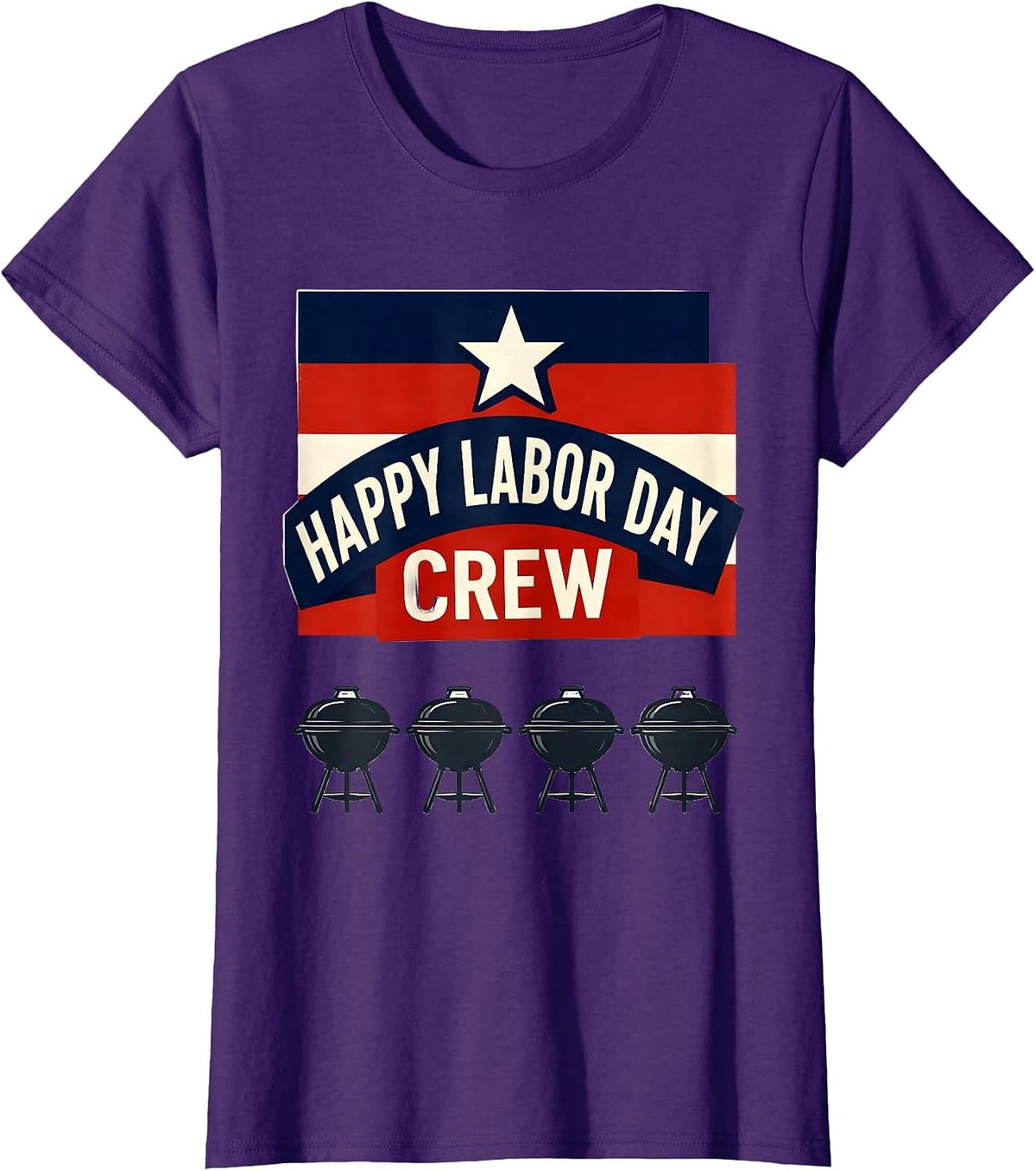 Women's Happy Labor Day Crew Patriotic Americana Tribute Labor Day T-Shirt - Purple