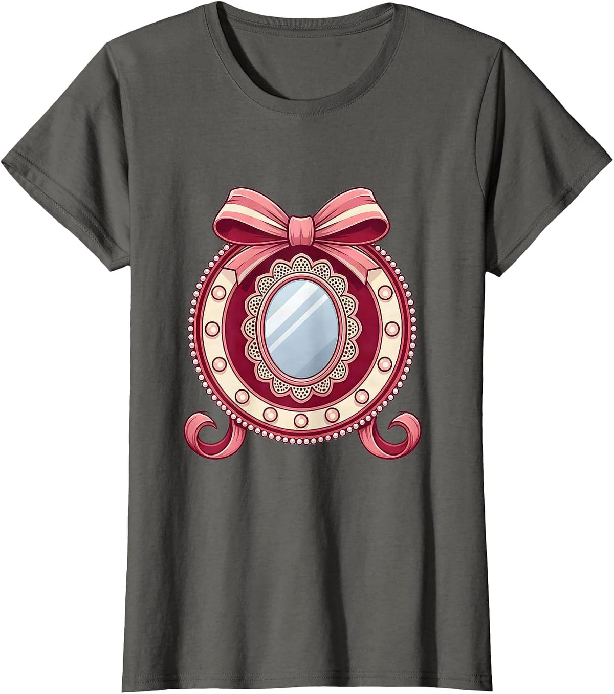 Women's Gigi Vanity Mirror Glowing Lightbulbs Illustration T-Shirt - Asphalt Grey
