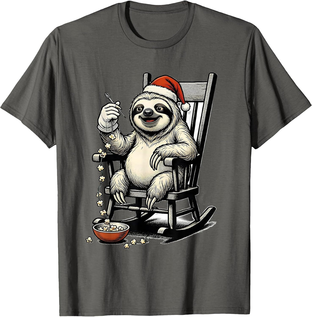 Round Rubber-Hose Sloth Retro Cartoon Funny Christmas T-Shirt - Asphalt Grey