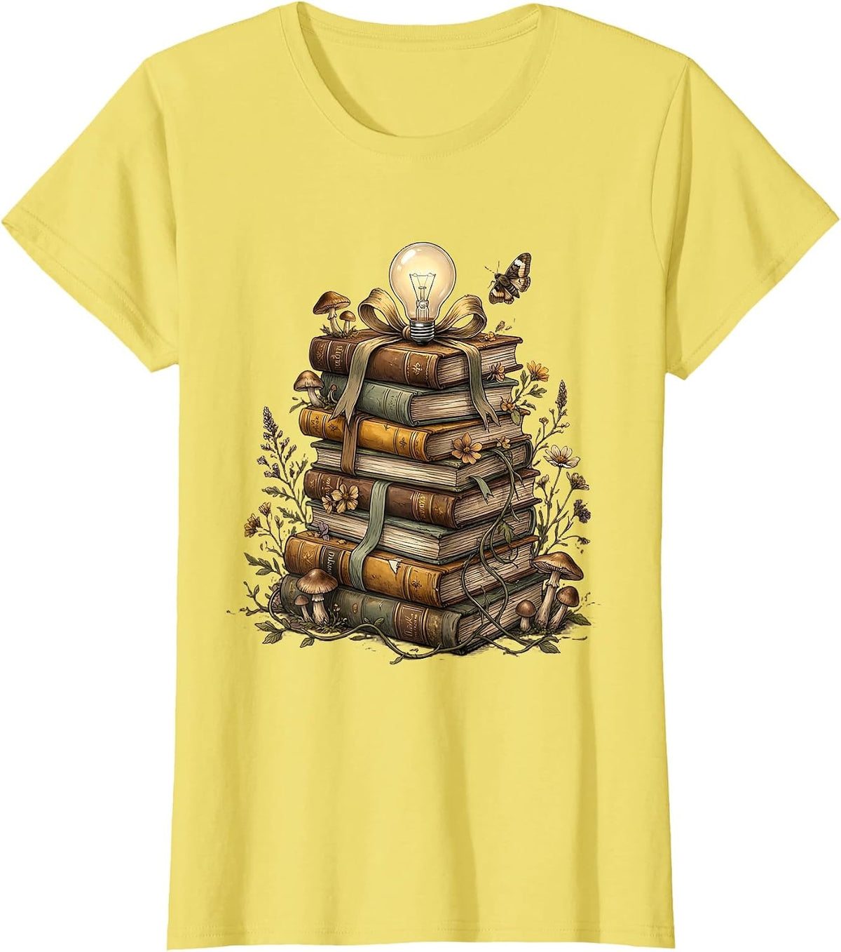 Beautiful Day for Learning Stack of Books Lightbulb T-Shirt - Lemon Yellow