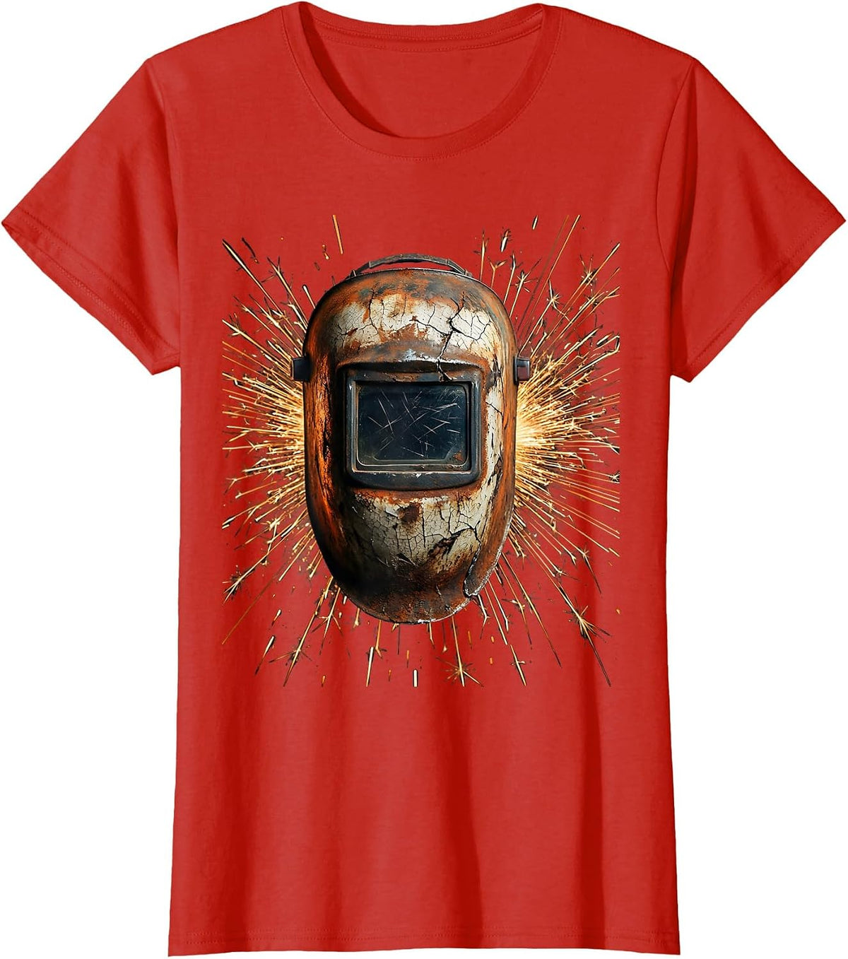 Labor Day Welder Mask Sparks Flying Graphic T-Shirt - Red