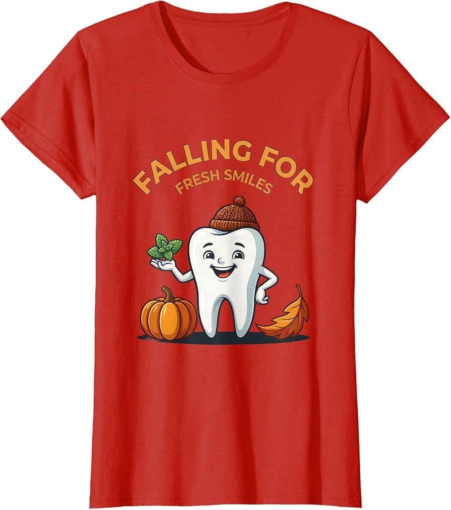 Women's Falling For Fresh Smiles Funny Dental Hygienist Humor T-Shirt - Red