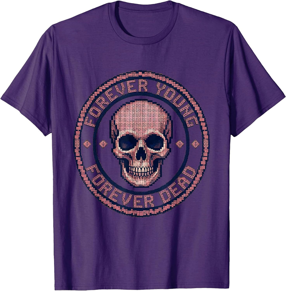 Men's Forever Young Forever Dead Skull Graphic Design T-Shirt - Purple