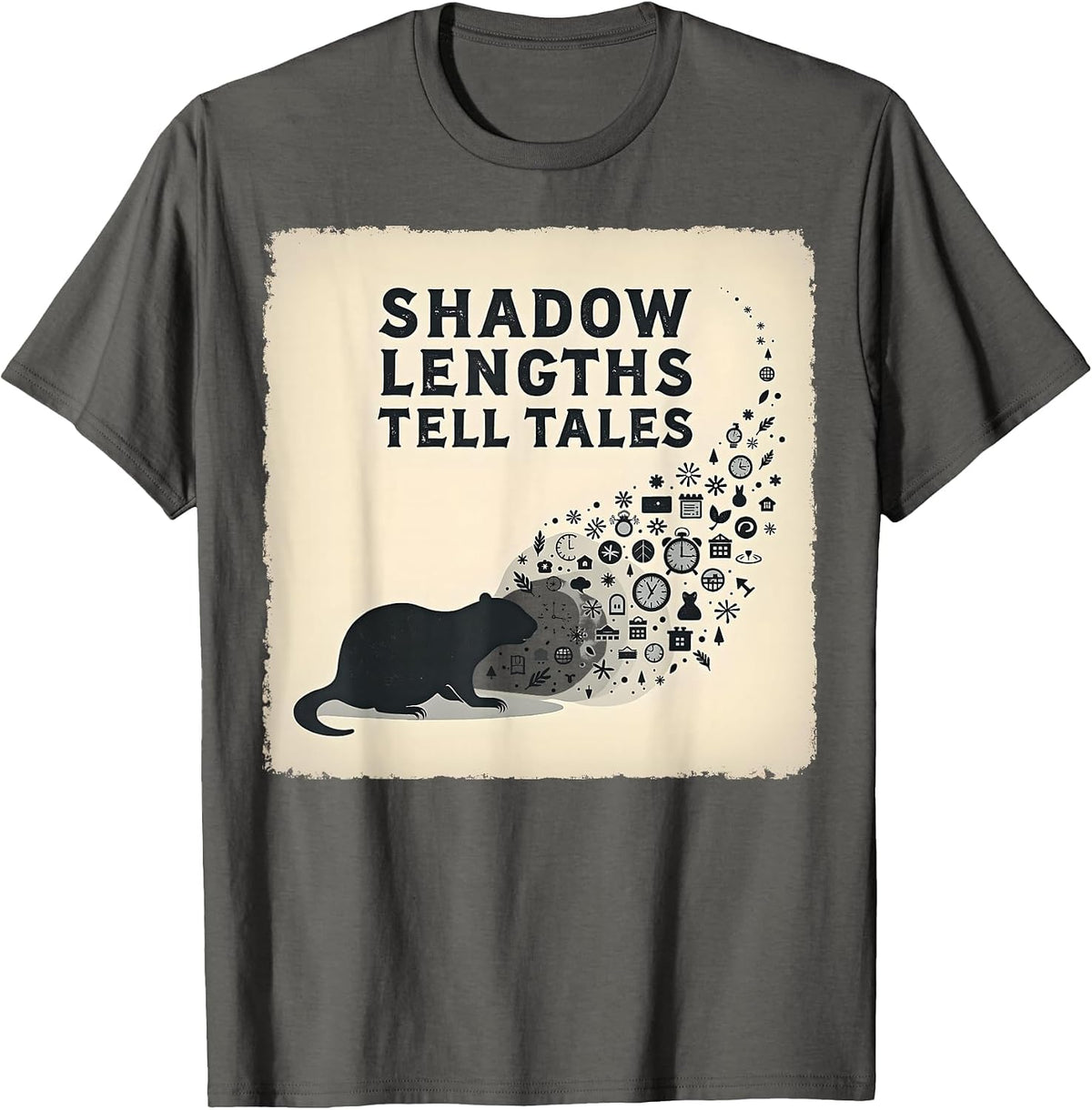 Shadow Lengths Tell Tales Groundhog Day Design T-Shirt - Asphalt Grey