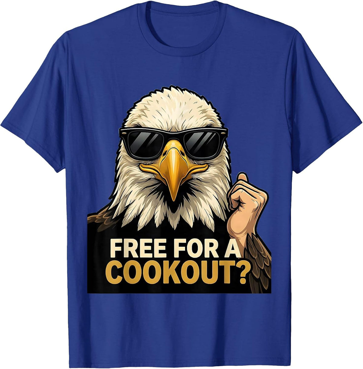 Free For A Cookout? Cartoon Bald Eagle Sunglasses Novelty T-Shirt - Royal Blue