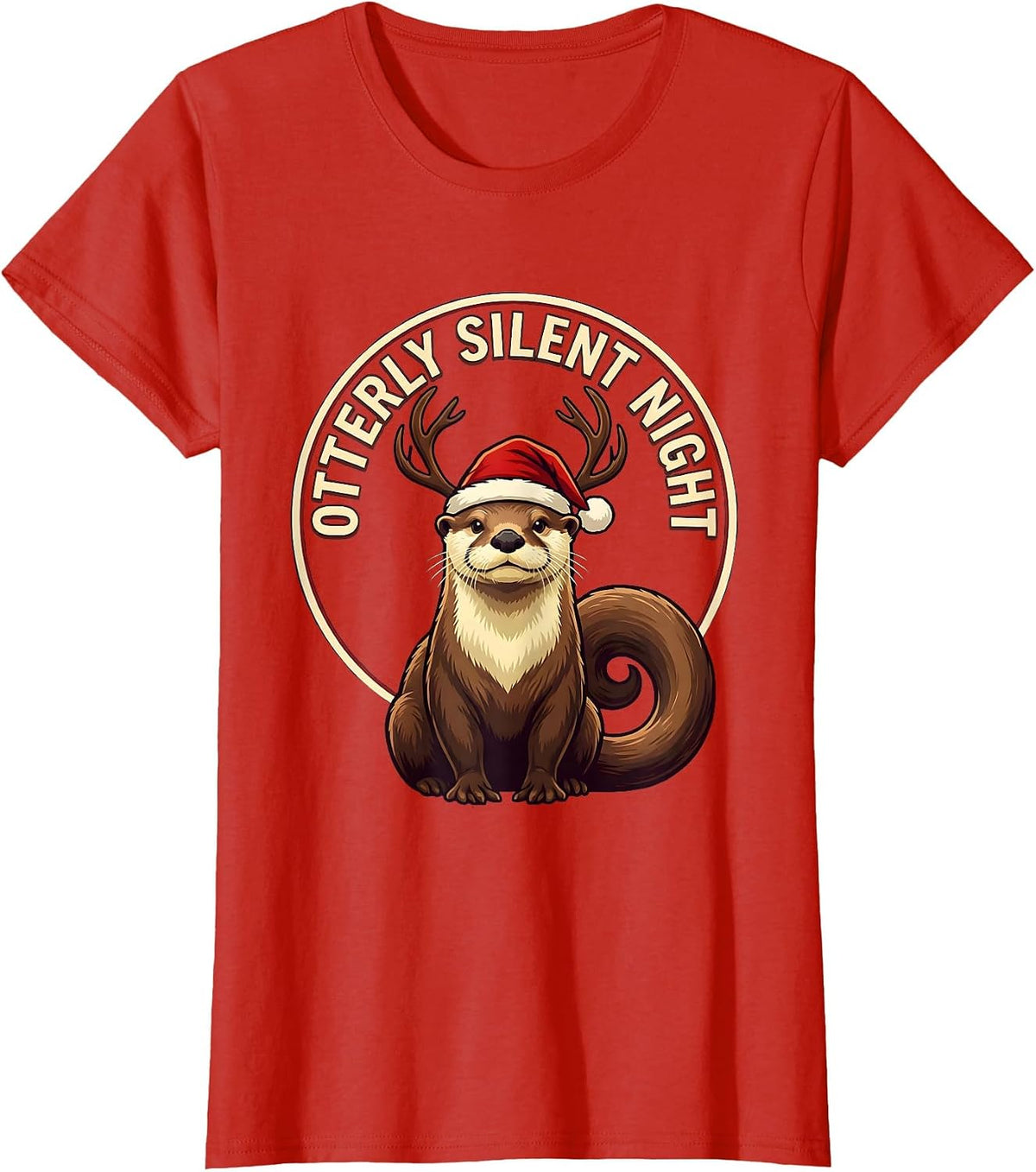 Otterly Silent Night Funny Otter Christmas Animal Lover Ugly T-Shirt - Red