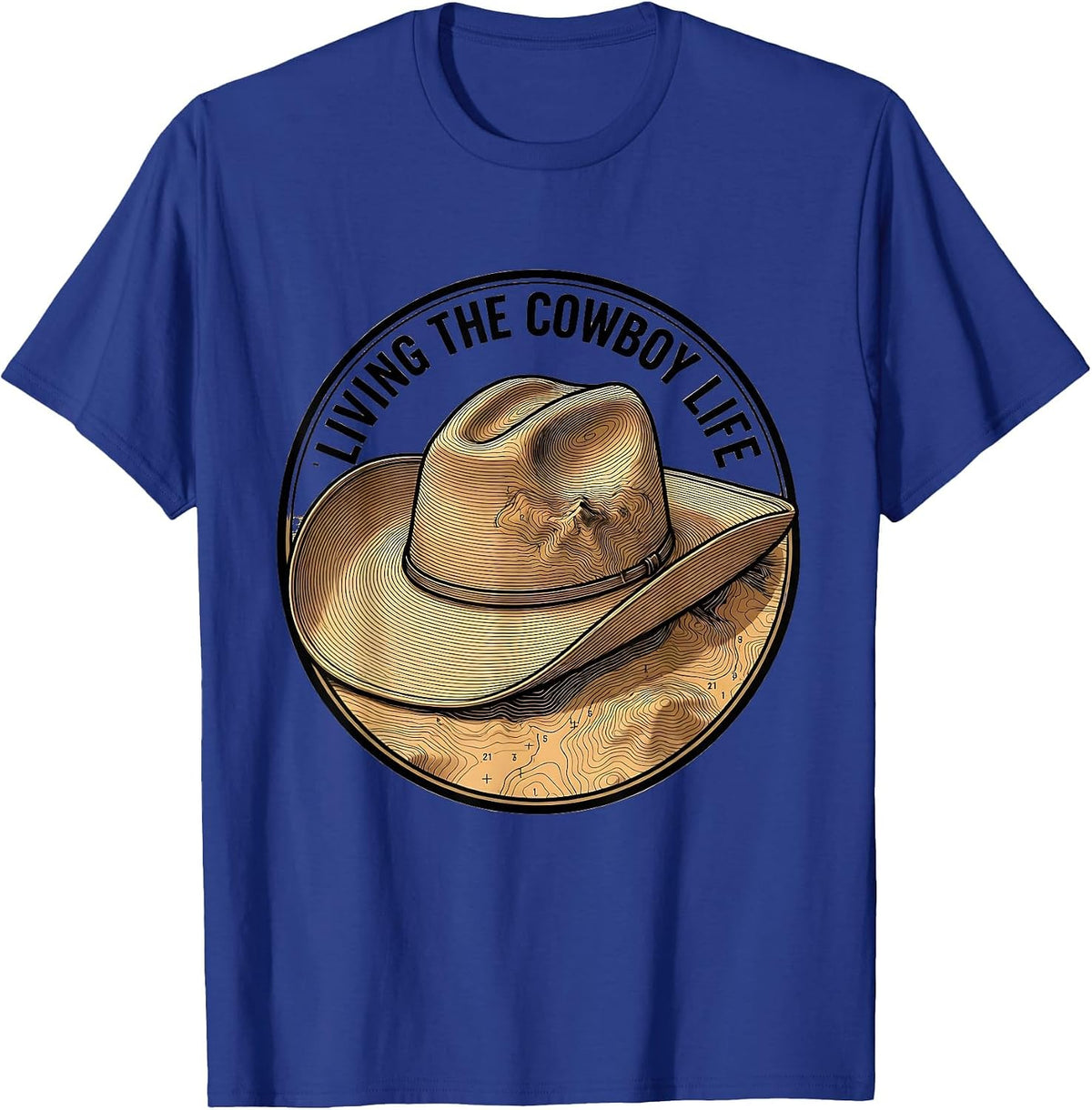 Living the Cowboy Life Western Design T-Shirt - Royal Blue